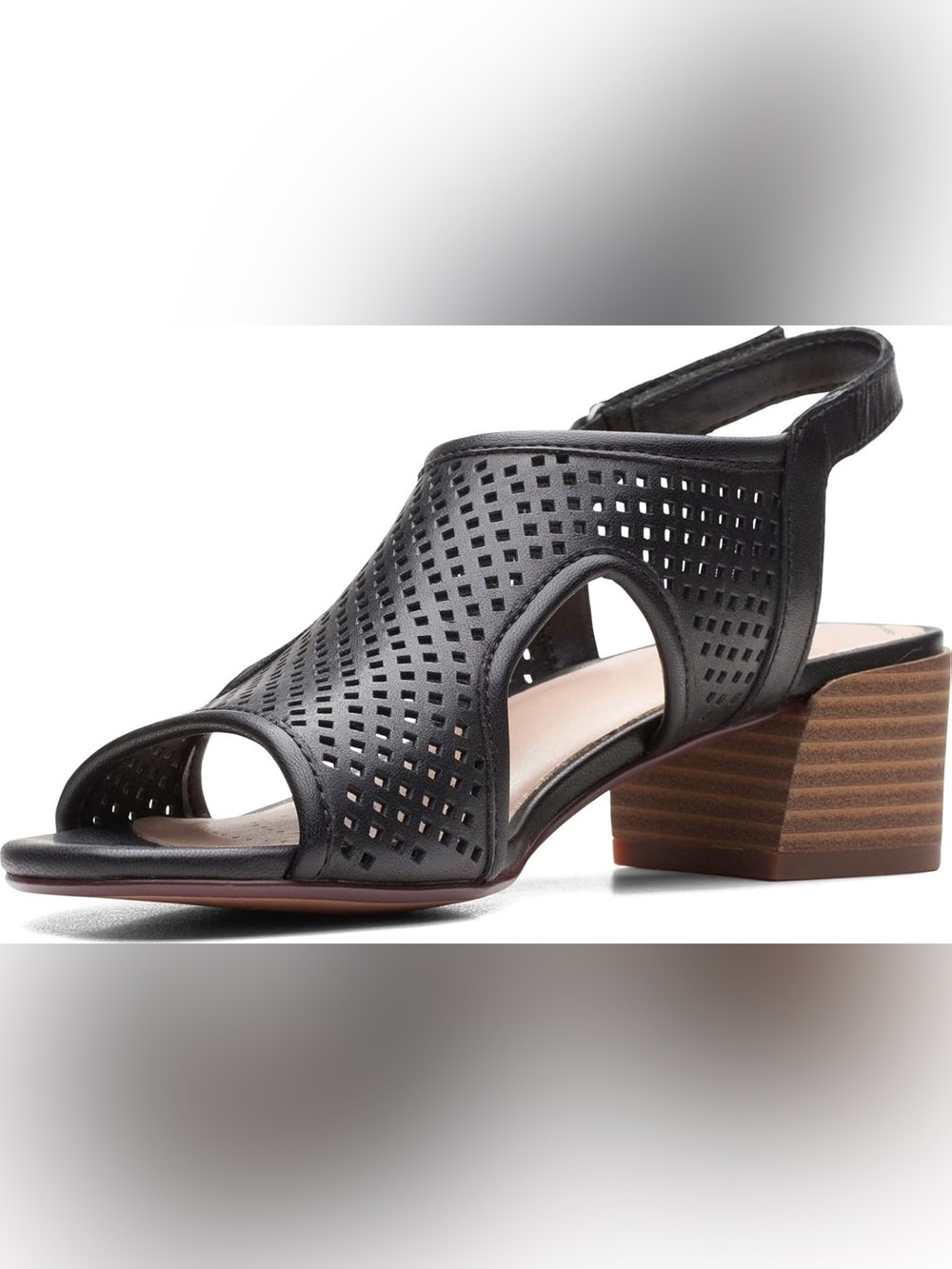 Clarks Caroleigh Star Perforated Leather Block Heel Sandals Black Size 7.5